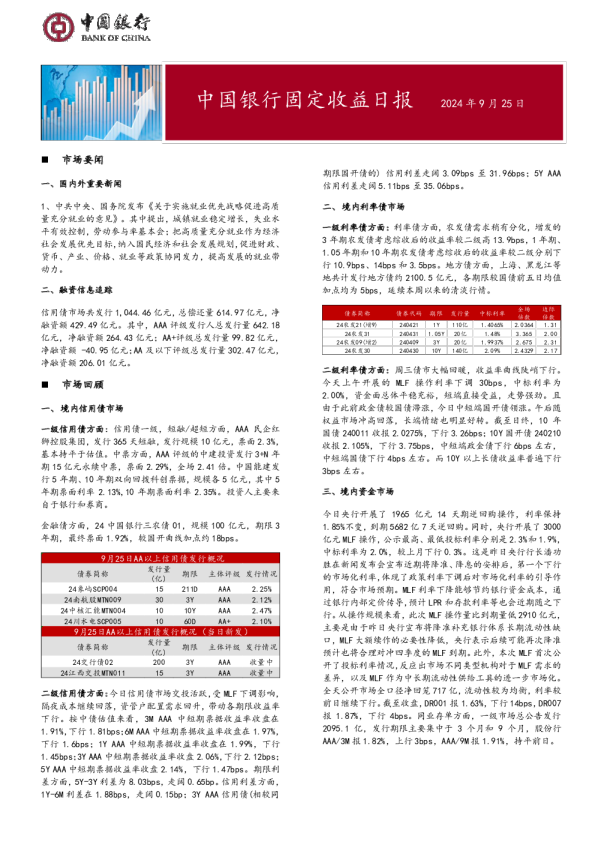 固定收益日报2024年9月26日