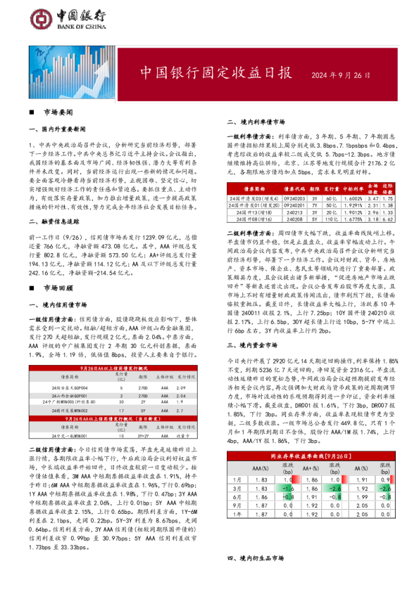 固定收益日报2024年9月27日