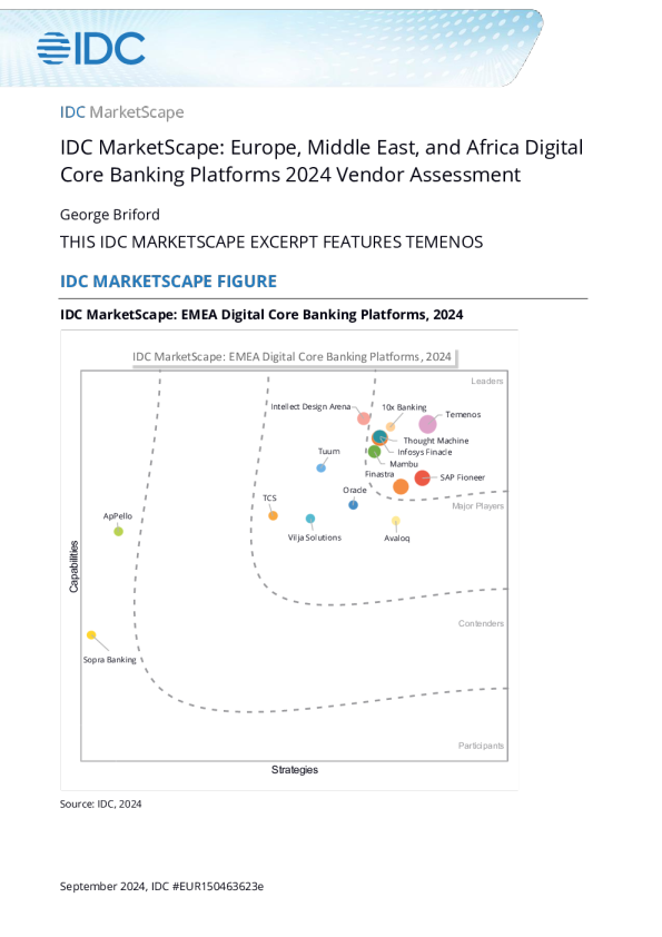 Temenos 被公认为数字核心 IDC MarketScape 的领导者 - EMEA
