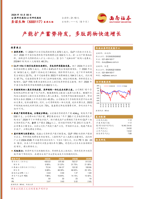 产能扩产蓄势待发，多肽药物快速增长