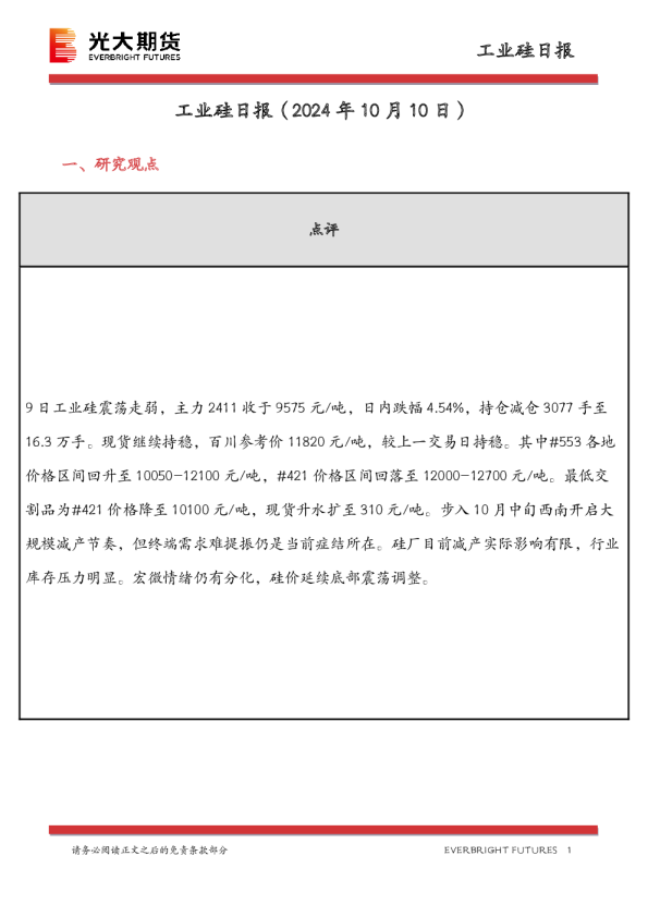 工业硅日报