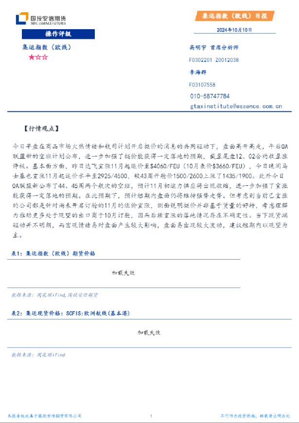 集运指数（欧线）日报