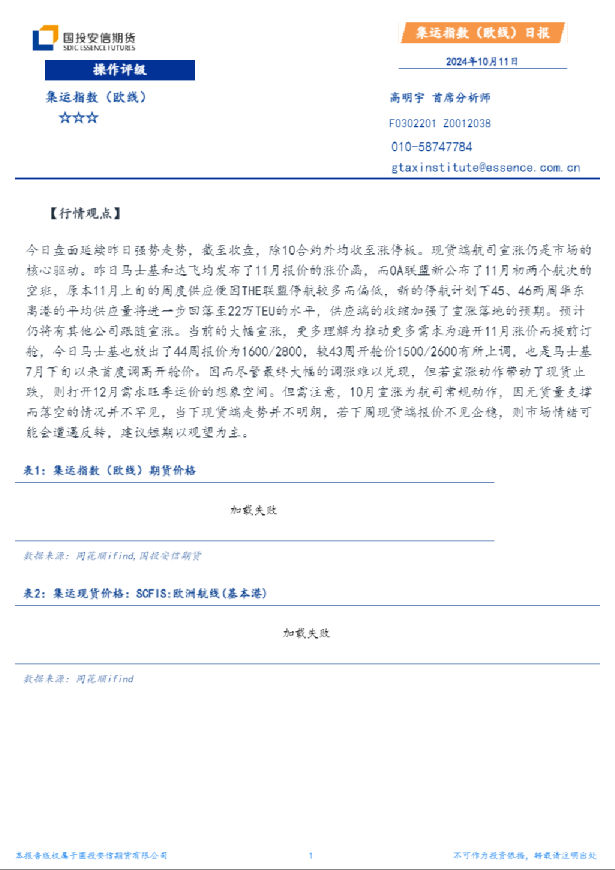 集运指数（欧线）日报