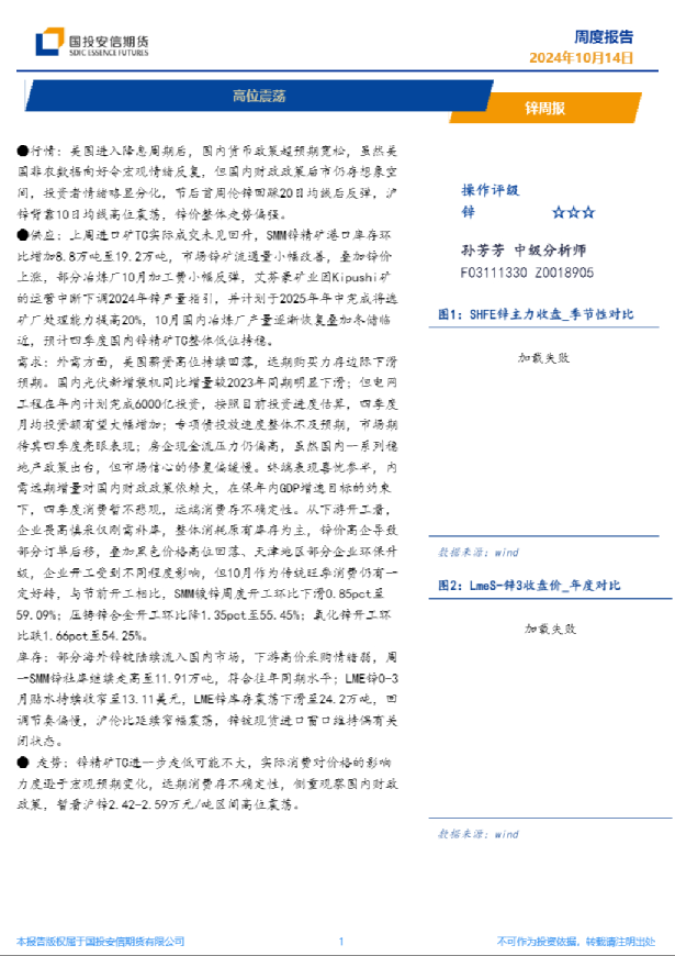 锌周报：高位震荡