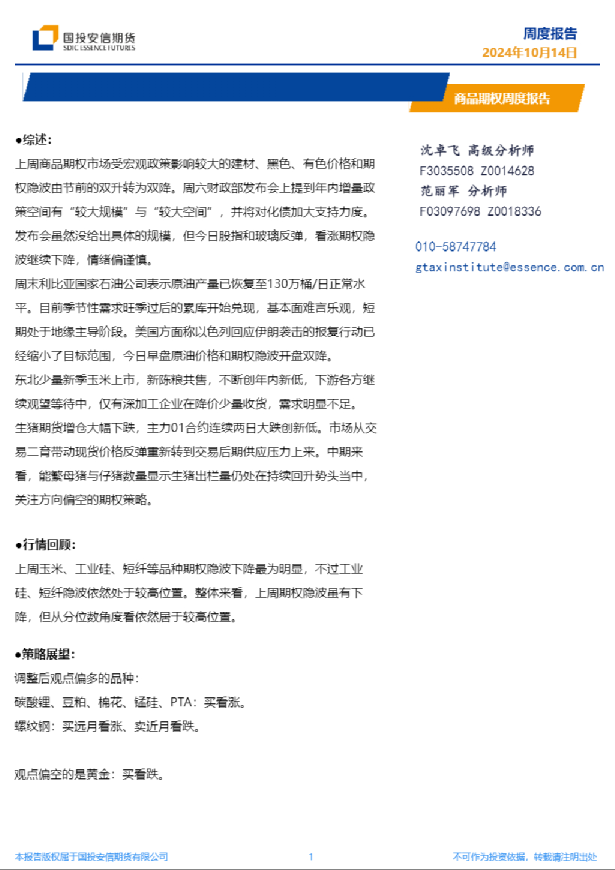 商品期权周度报告