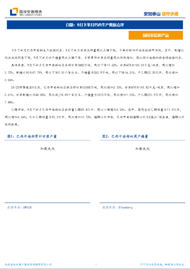 白糖：9月下半月巴西生产数据点评