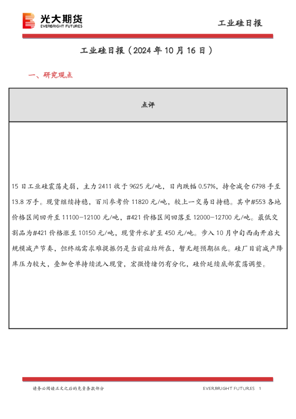 工业硅日报