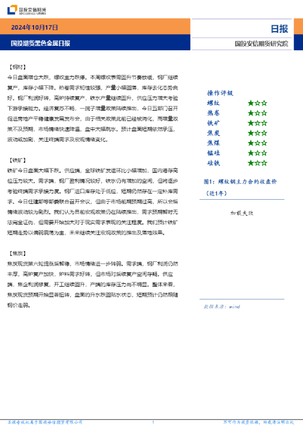 国投安信期货黑色金属日报