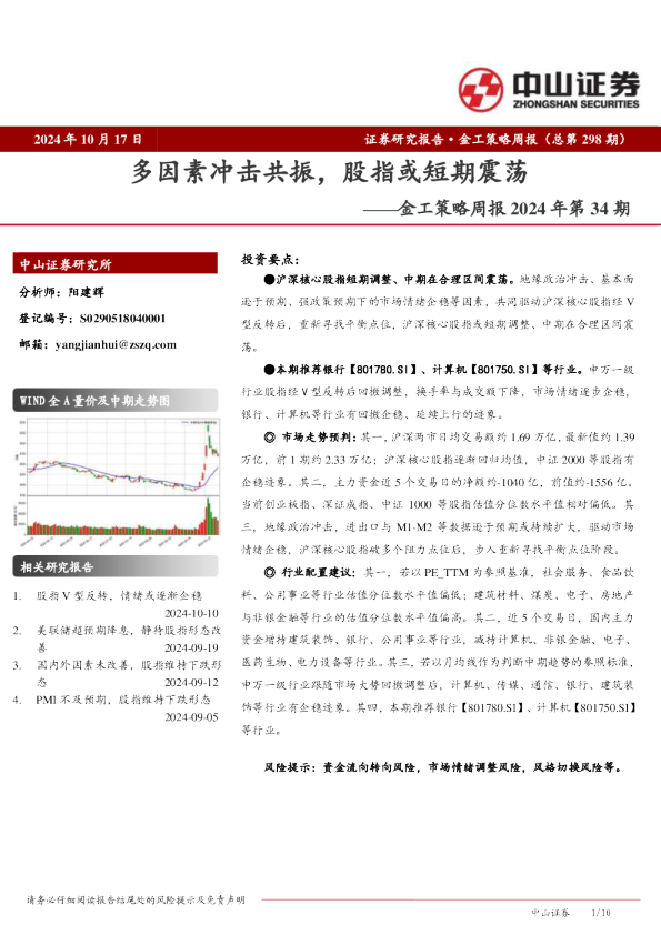 金工策略周报2024年第34期：多因素冲击共振，股指或短期震荡