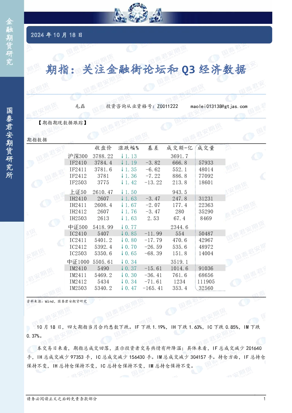期指：关注金融街论坛和Q3经济数据