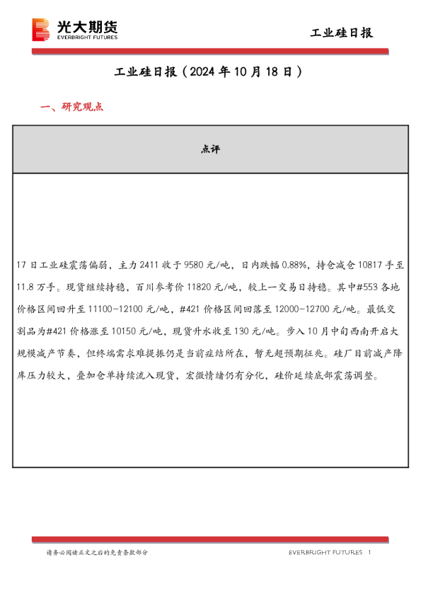 工业硅日报