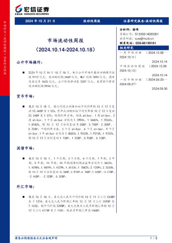 市场流动性周报