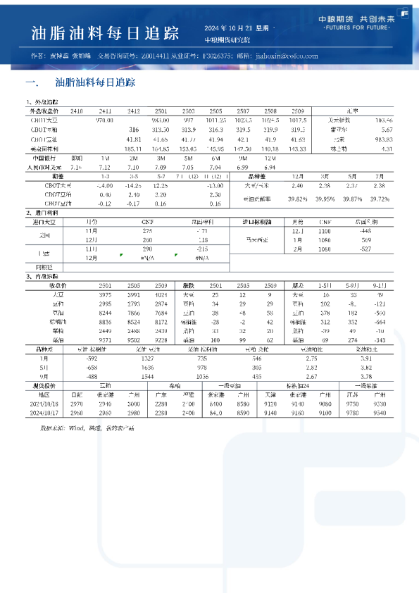 油脂油料每日追踪