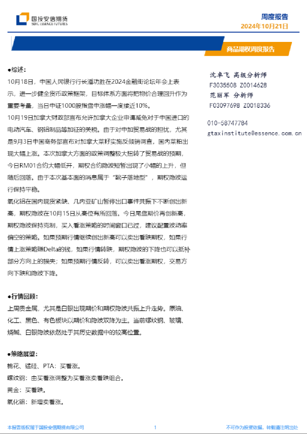 商品期权周度报告