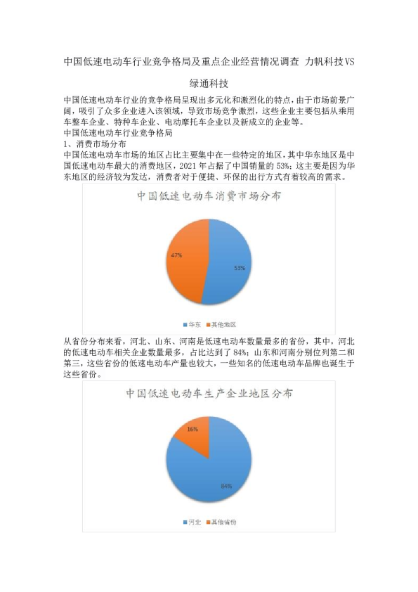 中国低速电动车行业竞争格局及重点企业经营情况调查 力帆科技VS绿通科技