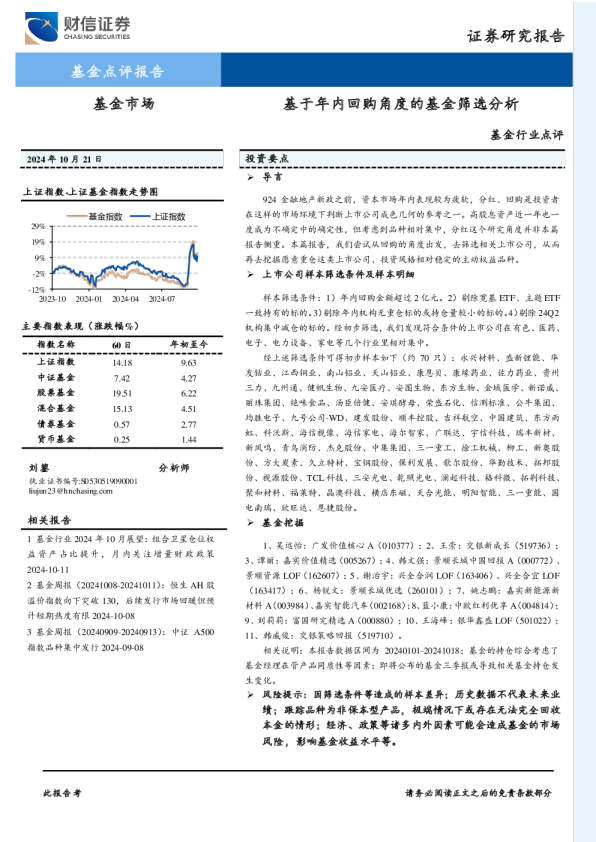 基金行业点评：基于年内回购角度的基金筛选分析