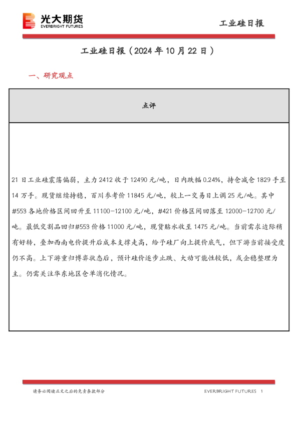 工业硅日报