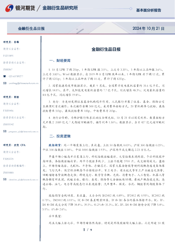 银河期货金融衍生品日报