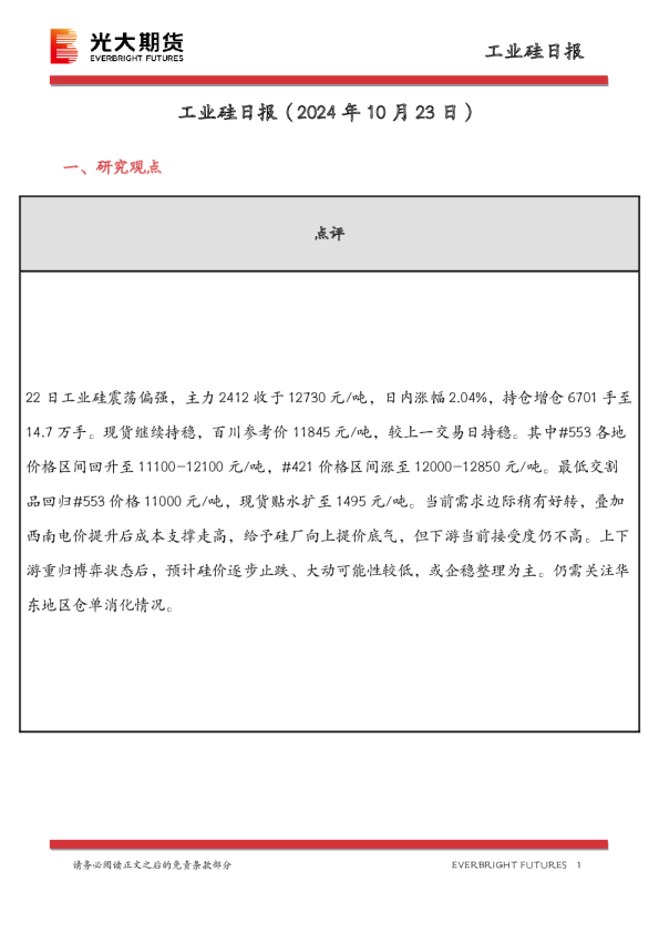 工业硅日报