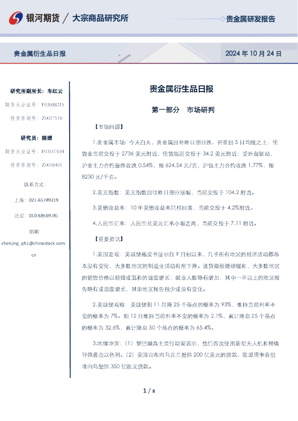 贵金属衍生品日报