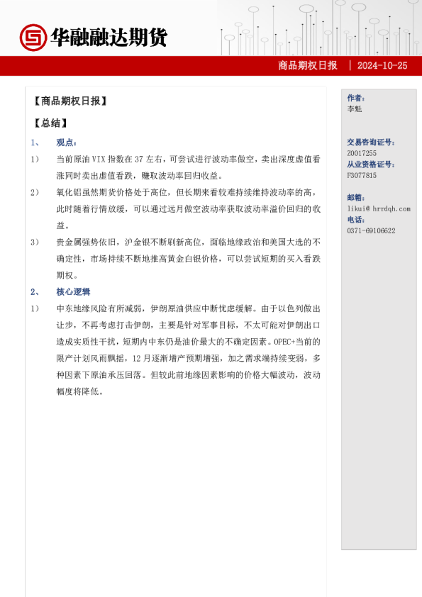 商品期权日报-期权市场分析
