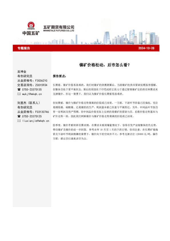 镍矿价格松动，后市怎么看？