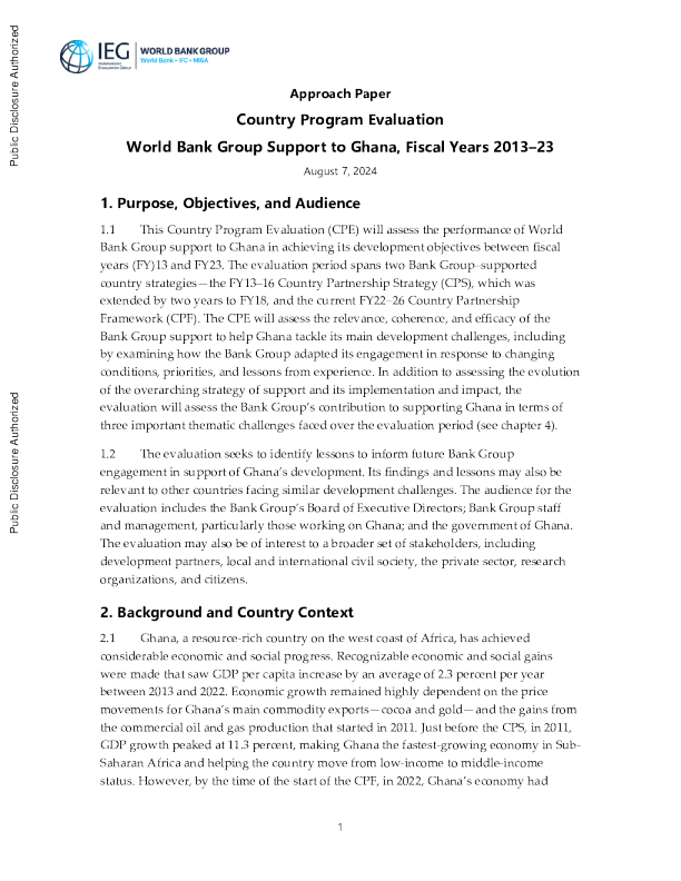 世界银行集团对加纳的支持 ， 2013 - 23 财政年度(方法文件)