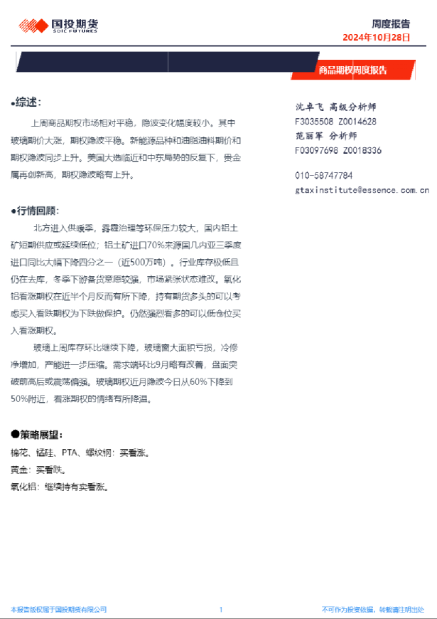 商品期权周度报告