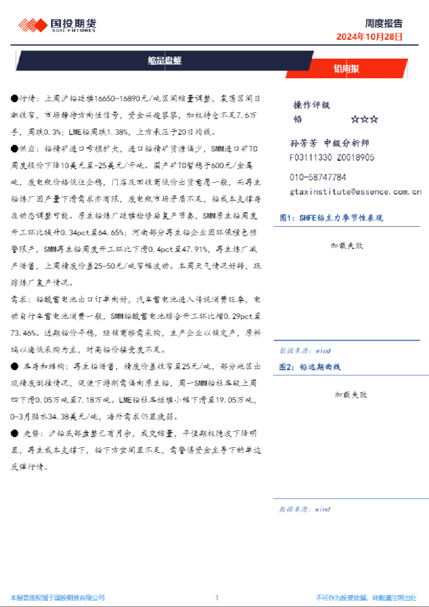 铅周报：缩量盘整