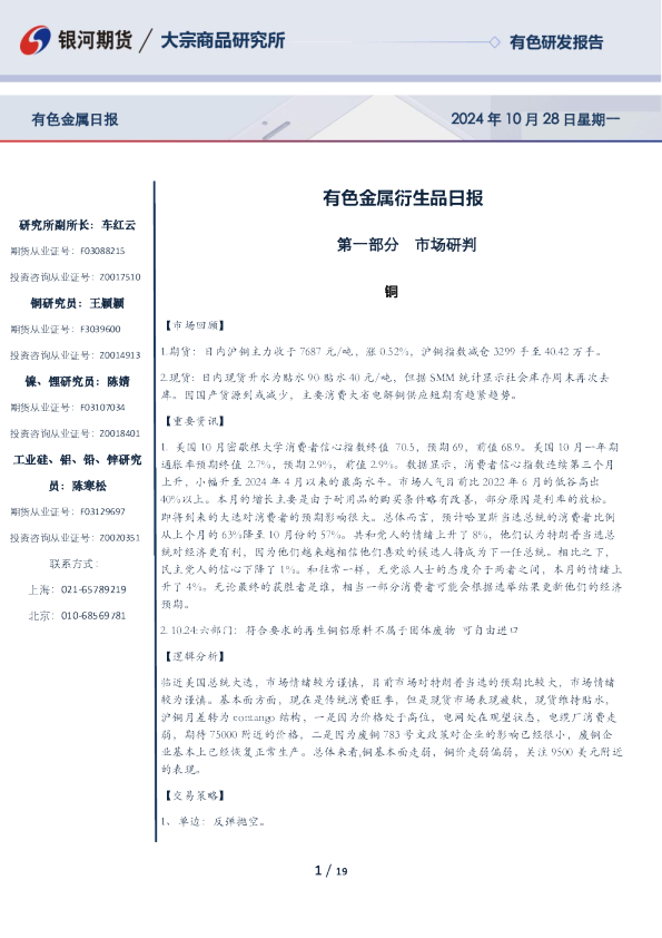 有色金属衍生品日报