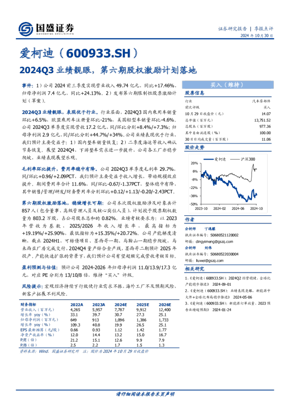 季报点评：2024Q3业绩靓眼，第六期股权激励计划落地