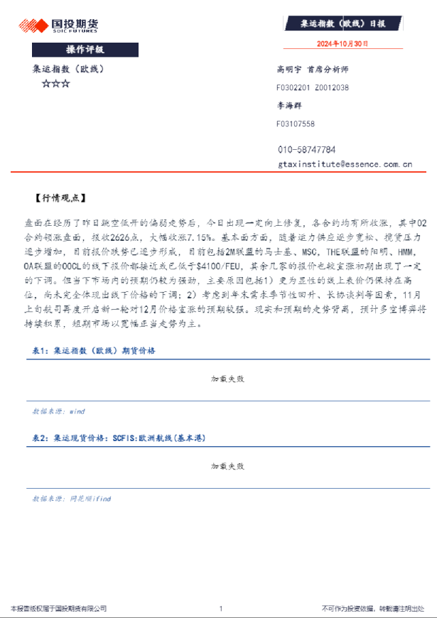 集运指数（欧线）日报