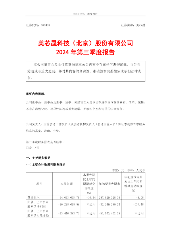 美芯晟：2024年第三季度报告