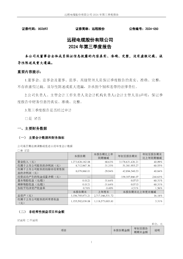远程股份：2024年三季度报告