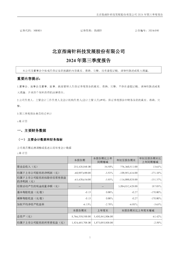 指南针:2024年三季度报告