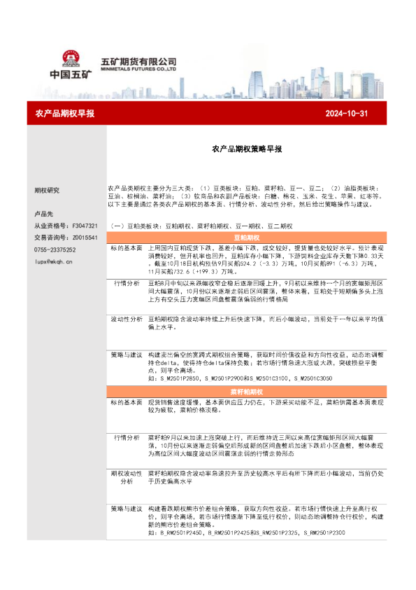 农产品期权策略早报