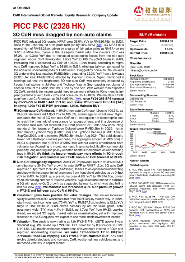 3Q CoR 错过了非自动索赔