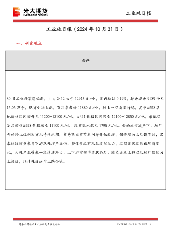 工业硅日报