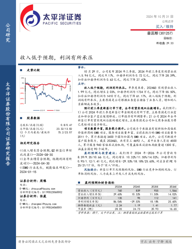收入低于预期，利润有所承压