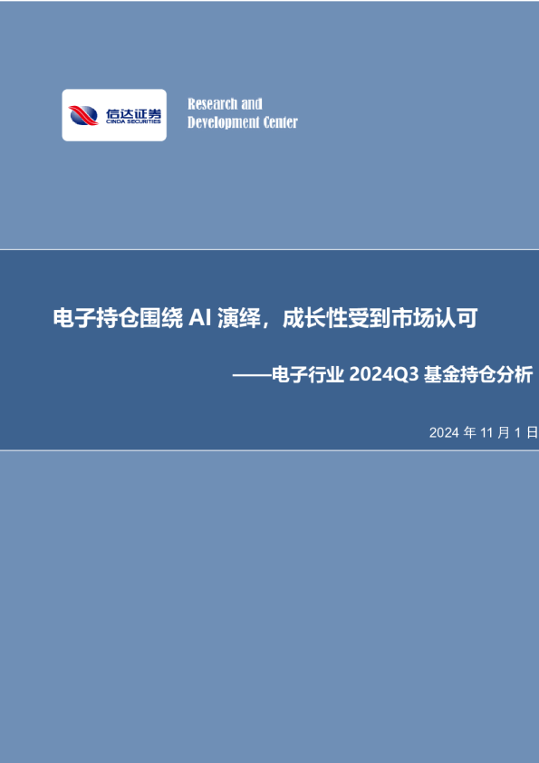 电子行业2024Q3基金持仓分析:电子持仓围绕AI演绎,成长性受到市场认可