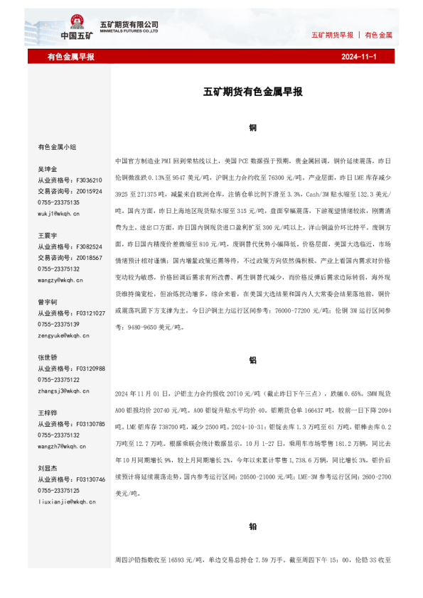 有色金属早报