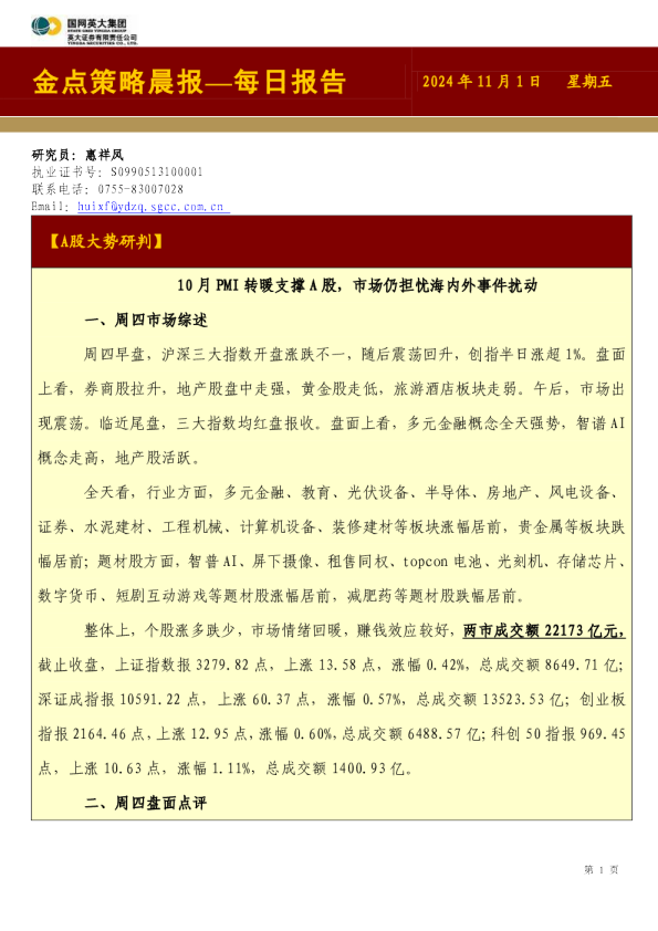 金点策略晨报—每日报告