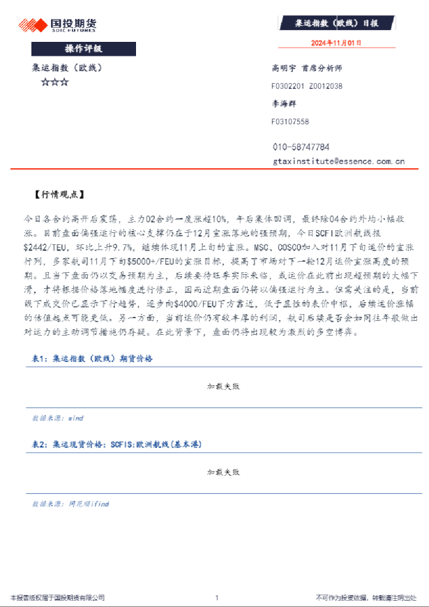 集运指数（欧线）日报