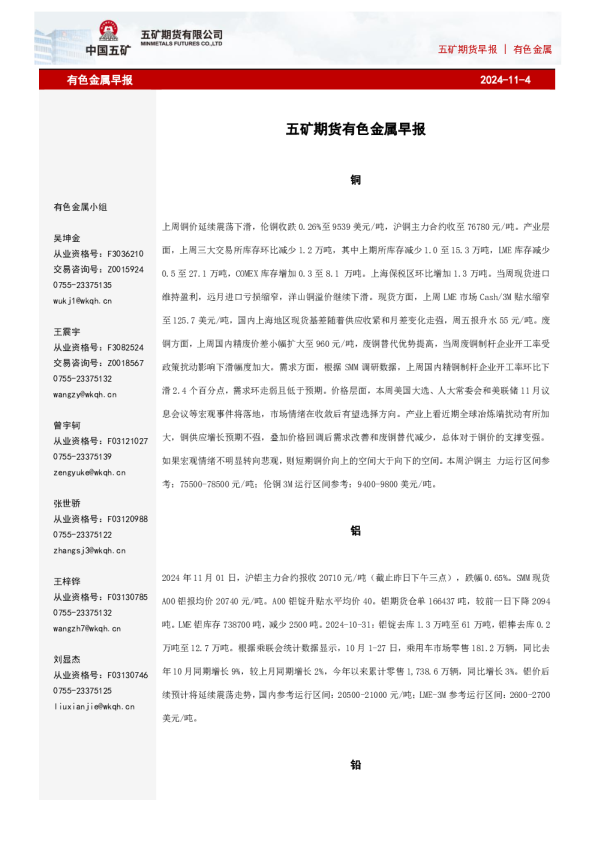 有色金属早报