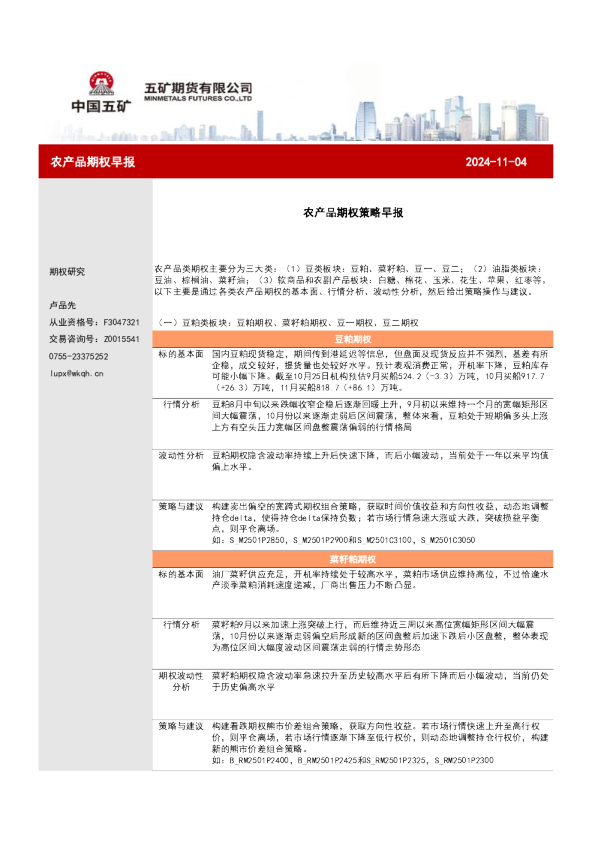 农产品期权策略早报