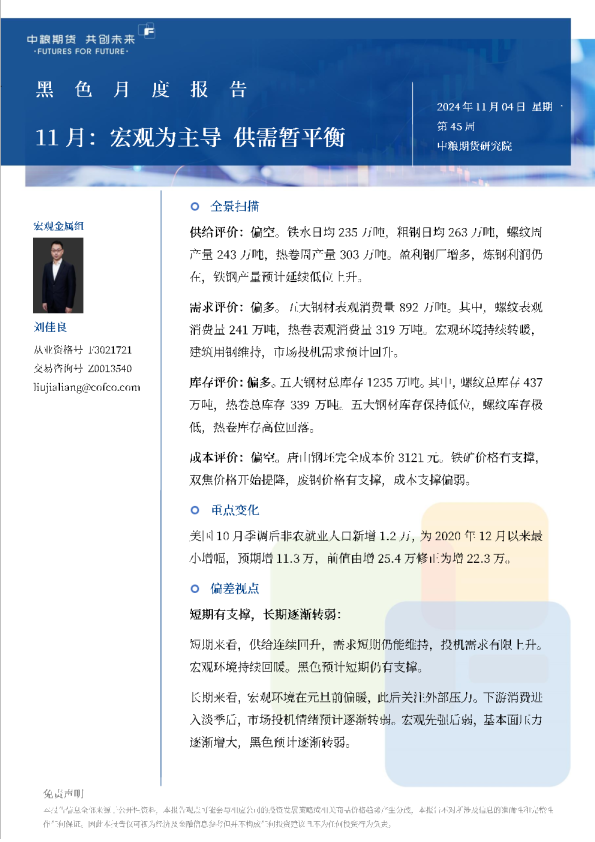 黑色月报：11月：