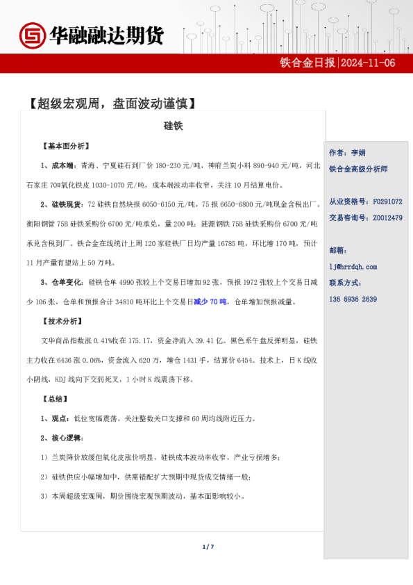 铁合金日报-超级宏观周，盘面波动谨慎