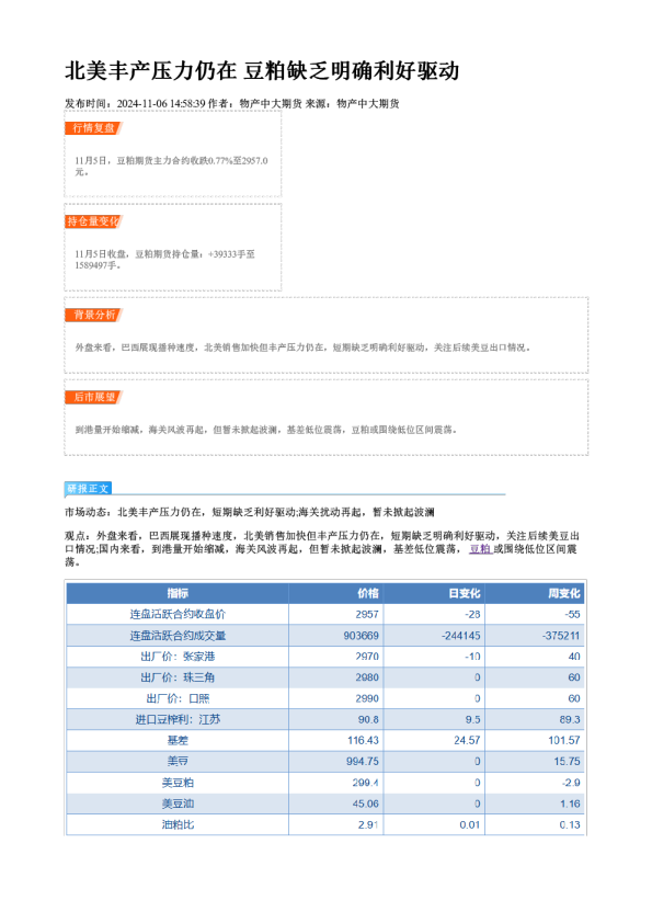 北美丰产压力仍在 豆粕缺乏明确利好驱动