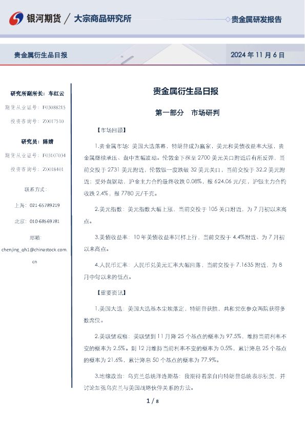 贵金属衍生品日报