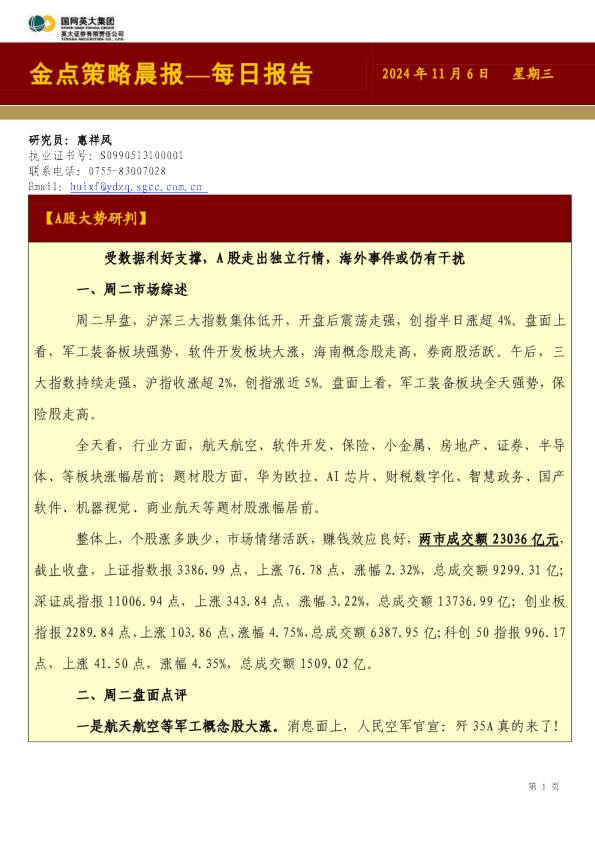 金点策略晨报—每日报告